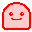 Six pixelated red-and-pink cartoon faces arranged in a 3x2 contact sheet with varying shapes and expressions on gray background.