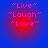 Four identical circular icons with blue outer rings and red inner gradients display "Live" "Laugh" "Love" text in pink pixelated font.