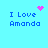 Blue text "I Love Amanda" on cyan background with pink pixelated heart and starburst symbols in four quadrants.