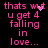Pixelated pink text on black background reads "thats wut u get 4 falling in love..." with a small heart symbol and scattered pixels.