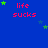 Blue background with red text 'life sucks' repeated in a , surrounded by green and blue stars