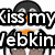 Pixelated penguin icon with orange beak and feet, white belly, black head and wings; text 'Kiss my Webkin' partially visible over left side.