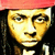 A pixelated image of a person with long dark hair wearing a red headband, displayed in three showing slight variations