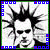 A 4-frame contact sheet of a black-and-white animated icon featuring a person with spiky hair and sunglasses, framed by blue square borders on all sides.