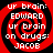Four identical red and black spiral-patterned icons with white text reading 'ur brain: EDWARD ur brain on drugs: JACOB' arranged in a