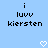 Light blue background with black pixelated text 'i', 'luvv', and 'kiersten' arranged vertically, two white heart symbols at bottom center.