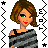 A 4x3 contact sheet of a pixel art animated icon featuring a female character with brown hair and green eyes, showing different poses and text elements across frames.