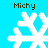 Four white snowflake icons on a bright blue background, each labeled "Michy" in dark brown text above or below.
