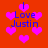 Red background with pink hearts and blue text reading 'I Love Justin' in pixelated style.