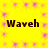 Yellow background with pink starburst patterns and four instances of the text "Waveh" in dark brown pixelated font.