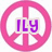 Pink peace sign outline with purple text 'ILY' and 'GUYS' in top-left and top-right positions, respectively, on a white background.