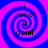Four identical spiral-patterned with blue and pink hues, each containing the text "i love u domi" in black pixelated font