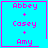 Four identical blue square with pink text listing names and symbols, each containing 'Abbey + Casey + Amy' with a heart or star symbol on the right