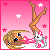 Animated contact sheet showing a cartoon character with blonde hair and blue eyes performing a handstand while holding a white rabbit, set against a pink background with stars.