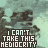 Pixelated icon with repeating text 'I CAN'T TAKE THIS HEGIOCRITY' over a muted teal and brown background featuring abstract shapes.