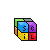 Pixelated blocky figures with colored faces showing letters, arranged in a with changing letter combinations across frames