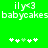 Green background with white pixelated text and symbols; two identical sections of 'ilyx3' above 'babycakes', each followed by five asterisks where the third is light green.