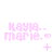 Pixelated pink text 'kayla. marie.' with small symbols and changing plus/asterisk/cross icons below on white background
