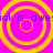 Four yellow concentric circles on a bright pink background with purple text repeating 'iak is awe' across the image.
