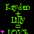 Green text 'Kayden' above a cross symbol, 'Lily' below it, and 'LOVE' at the bottom, with pink stars on the left side of the frame.
