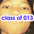 A four- shows a person's face with varying expressions; the top-left displays blue text reading 'class of 013' over the image