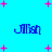 Blue background with pink plus signs and four instances of the word 'Jilish' in blue pixelated text.