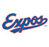 Blue cursive text spelling 'Expos' on a white background with pixelated edges and faint pinkish artifacts.
