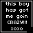 Four black square with white pixelated text reading 'this boy has got me goin CRAZY!!! xoxo' and small symbols in bottom-right corners