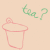Pixelated icon shows pink trash can outline with green text 'tea?' above on beige background.