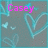 A static image with a gray background featuring light blue heart outlines and small butterfly shapes, overlaid with pink text reading "Casey and Alex forever <3".