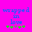A bright pink background displays blue text reading 'wrapped in love' with green and gray star-like symbols below, where the gray star alternates between two positions in animation.