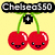 Pixel art buddy icons display three distinct characters: two red cherries with green stems, a green pear with a camera, and a pink flower, each with smiling faces on a yellow background.
