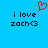 Blue background with black text reading 'i love zach<3' and a red pixelated heart symbol above the text.