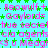 Pixelated text repeats across a cyan background with green star shapes, featuring pink and green lettering.