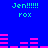 Pixelated blue background with green text 'Jen!!!!!!' and 'rox', pink bar graphs, and repeated patterns.