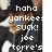 Pixelated image of a person with blue eyes wearing dark clothing, overlaid with white pixelated text reading "haha yankees suck! joe torre's" on the left and "gonna get fired because e. suck" on the right.