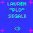 Blue background with cyan text and pink starbursts; repeated 'LAUREN "PLD" SEGAL' text blocks, '<3' symbols, and scattered stars in a