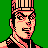 Pixel art portrait of a character with pink hair and striped headwear against green background, 48x48 pixel icon style.