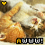 A pixelated cat lies on its back with paws up, surrounded by a heart symbol and 'AWWW!' text in yellow and black.
