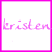Pixelated pink text 'kristen' on white background with a small light purple heart icon in bottom-right corner.