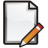Static pixel art of a document with a pencil, featuring a black wireframe border and orange pencil with red eraser on white paper against gray background.