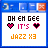 Pixelated text and heart symbols on a white background with blue border, showing animation change in heart colors.