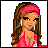 Pixel art buddy icon featuring a cartoon woman with long brown hair and pink headband on left, next to pink circular text bubble reading "Save Boys! Buy 1" on right.