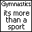 white with black text and a central pixelated gymnast image, displaying phrases about gymnastics as a way of life