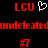 Red pixelated text and symbols on black background with repeated elements including 'LCU', a heart, 'undefeated', and '#7' in two mirrored sections.