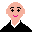 A 4x4 contact sheet of a pixel art animated icon showing a bald character with pink lips in various expressions and poses across 13 frames, all on a gray background.