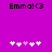 Purple background with black text 'Emma!<(3' at top and five white/pink pixelated hearts below, two versions differ in heart arrangement.