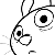 Pixelated black-and-white drawing of a cartoon character with large circular eyes, a small mouth, and a single curved line for a body, set against a plain white background.