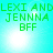 Green pixelated text on cyan background with bright white light effects, showing 'LEXI AND JENNA BFF' in four identical quadrants.