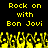 Yellow pixelated text 'Rock on with Bon Jovi' on black background with animated yellow crowd below.